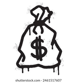 Spray Painted Graffiti Money Bag icon Sprayed isolated with a white background.