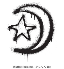 Spray Painted Graffiti moon and star Sprayed isolated with a white background.