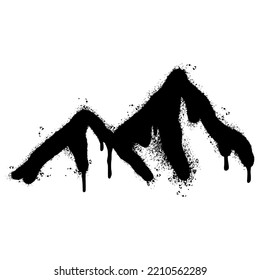 Spray Painted Graffiti mountain icon Sprayed isolated with a white background. graffiti volcano with over spray in black over white. Vector illustration.