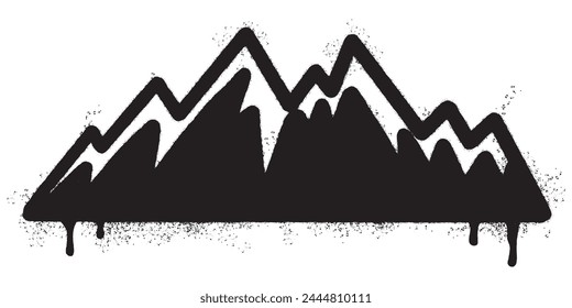Spray Painted Graffiti mountain icon Sprayed isolated with a white background. graffiti volcano with over spray in black over white.