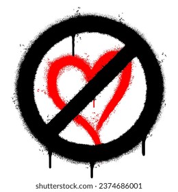 Spray Painted Graffiti No love heart sign Sprayed isolated with a white background. graffiti No love heart sign with over spray in black over white.