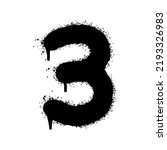 Spray Painted Graffiti number 3 Sprayed isolated with a white background. graffiti number three with over spray in black over white. Vector illustration.