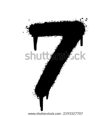 Spray Painted Graffiti number 7 Sprayed isolated with a white background. graffiti number seven with over spray in black over white. Vector illustration.