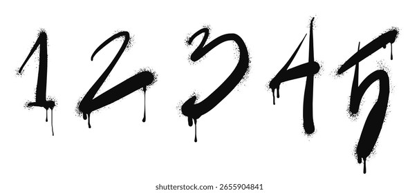 Spray painted graffiti of number on set. alphabet drip symbol. isolated on white background. vector illustration