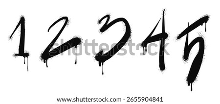Spray painted graffiti of number on set. alphabet drip symbol. isolated on white background. vector illustration