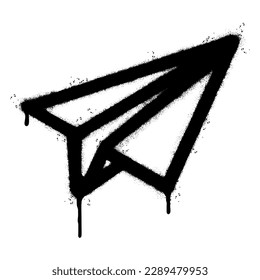 Spray Painted Graffiti paper airplane Sprayed isolated with a white background. graffiti paper airplane icon with over spray in black over white.