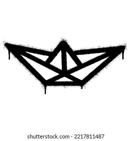 Spray Painted Graffiti Paper boat icon Sprayed isolated with a white background. graffiti Paper boat icon with over spray in black over white. Vector illustration.
