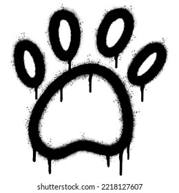 Spray Painted Graffiti Paw Print icon Sprayed isolated with a white background. graffiti paw icon with over spray in black over white. Vector illustration.