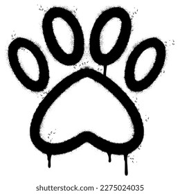 Spray Painted Graffiti Paw Print icon Sprayed isolated with a white background. graffiti paw icon with over spray in black over white.