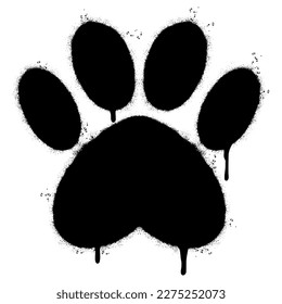 Spray Painted Graffiti Paw Print icon Sprayed isolated with a white background. graffiti paw icon with over spray in black over white.