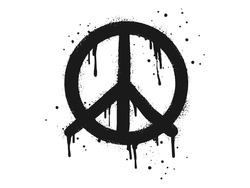 Spray Painted Graffiti Peace Sign. On Black Over White. Peaceful Drip Symbol.  Isolated On White Background. Vector Illustration
