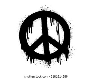 Spray painted graffiti Peace sign. on black over white. peaceful drip symbol.  isolated on white background. vector illustration