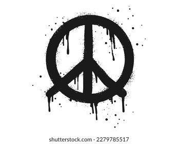 Spray painted graffiti Peace sign. on black over white. peaceful drip symbol.  isolated on white background. vector illustration