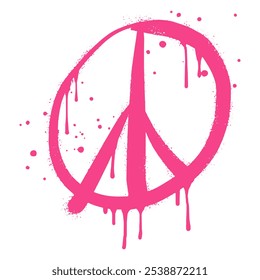 Spray painted graffiti Peace sign. on pink over white. peaceful drip symbol.  isolated on white background. vector illustration