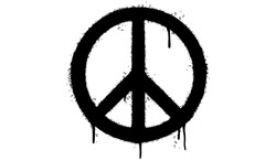 Spray Painted Graffiti Peace Symbol Sprayed Isolated With A White Background. Graffiti Peace Symbol With Over Spray In Black Over White. Vector Illustration.