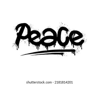 Spray painted graffiti Peace word in black over white. Drops of sprayed Peace words. isolated on white background. vector illustration