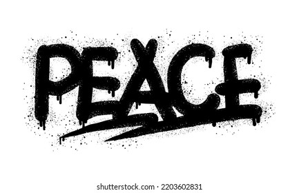 Spray painted graffiti Peace word in black over white. Drops of sprayed Peace words. isolated on white background. vector illustration