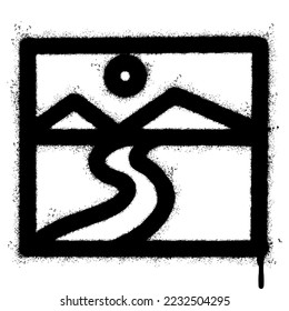 Spray Painted Graffiti Picture icon Sprayed isolated with a white background. graffiti Picture symbol with over spray in black over white. Vector illustration.