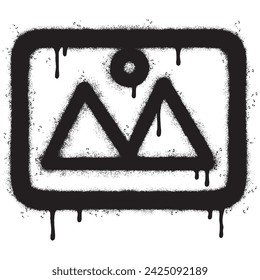 Spray Painted Graffiti Picture icon Sprayed isolated with a white background. graffiti Picture symbol with over spray in black over white. Vector illustration.