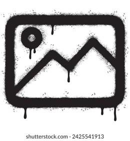 Spray Painted Graffiti Picture icon Sprayed isolated with a white background. graffiti Picture symbol with over spray in black over white. Vector illustration.