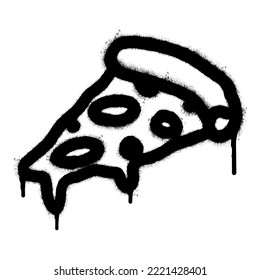 Spray Pizza Pizza Pizza Pizza Pizza Pizzasymbol, isoliert auf weißem Hintergrund. Graffiti Pizza Symbol mit über Spray in schwarz auf weiß. Vektorgrafik.