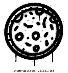 Spray Painted Graffiti Pizza icon Sprayed isolated with a white background. graffiti Pizza symbol with over spray in black over white.