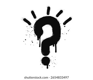 Spray painted graffiti question marks in black over white. question drip symbol. isolated on white background. vector illustration