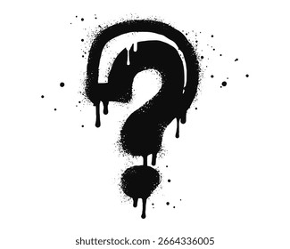 Spray painted graffiti question marks in black over white. question drip symbol. isolated on white background