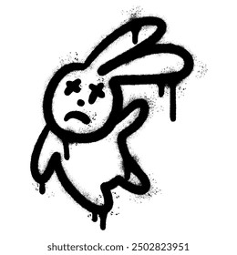 Spray Painted Graffiti rabbit symbol Sprayed isolated with a white background. graffiti bunny icon with over spray in black over white. Vector illustration.