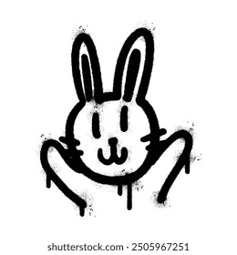 Spray Painted Graffiti rabbit symbol Sprayed isolated with a white background. graffiti bunny icon with over spray in black over white. Vector illustration.