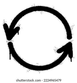 Spray Painted Graffiti Refresh Arrow Sprayed isolated with a white background. graffiti Refresh Arrow icon with over spray in black over white. Vector illustration.