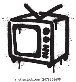 Spray Painted Graffiti retro television icon Sprayed isolated with a white background.