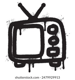 Spray Painted Graffiti retro television icon Sprayed isolated with a white background.