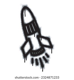 Spray Painted Graffiti Rocket icon Sprayed isolated with a white background. graffiti Rocket symbol with over spray in black over white. Vector illustration