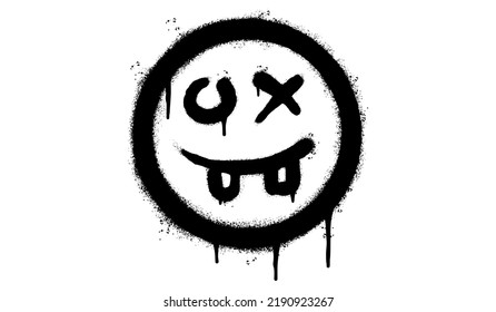 Spray Painted Graffiti scary sick face emoticon isolated on white background. vector illustration.