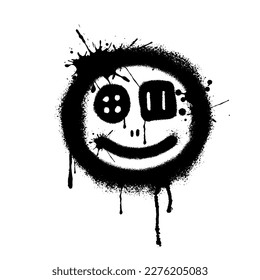 Spray Painted Graffiti scary sick face emoticon isolated on white background