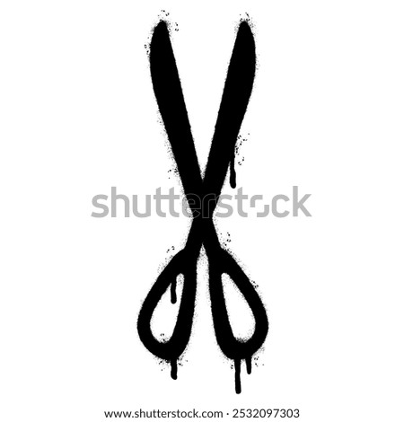 Spray Painted Graffiti scissors symbol Sprayed isolated with a white background. graffiti scissors icon with over spray in black over white.