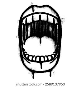 Spray Painted Graffiti screaming mouth icon isolated on white background.	