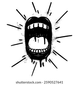 Spray Painted Graffiti screaming mouth icon isolated on white background.