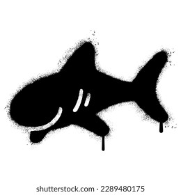 Spray Painted Graffiti Shark icon Word Sprayed isolated with a white background. graffiti Shark icon with over spray in black over white. 