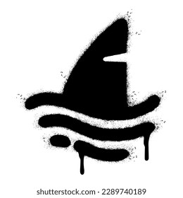 Spray Painted Graffiti Shark icon Word Sprayed isolated with a white background. graffiti Shark icon with over spray in black over white. 
