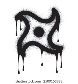 Spray Painted Graffiti Shuriken Einzeln auf weißem Hintergrund gesprüht. Graffiti Ninja Waffensymbol mit Overspray in schwarz auf weiß.