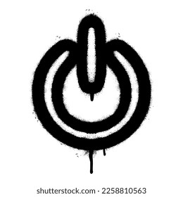 Spray Painted Graffiti shut down icon Sprayed isolated with a white background. graffiti Icon button on-off with over spray in black over white.