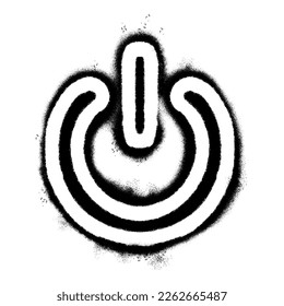 Spray Painted Graffiti shut down icon Sprayed isolated with a white background. graffiti Icon button on-off with over spray in black over white.