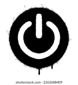 Spray Painted Graffiti shut down icon Sprayed isolated with a white background. graffiti Icon button on-off with over spray in black over white.
