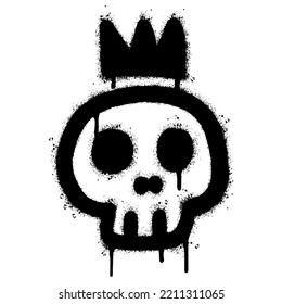 Spray Painted Graffiti skull in the crown icon Sprayed isolated and white background  graffiti skull in the crown symbol and over spray in black over white  Vector illustration 