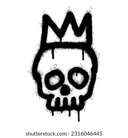 Calavera de graffiti pintado con spray en el icono de la corona Rociado aislado con fondo blanco.