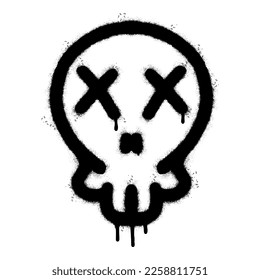 Spray Painted Graffiti skull icon Sprayed isolated with a white background. graffiti skull symbol with over spray in black over white.