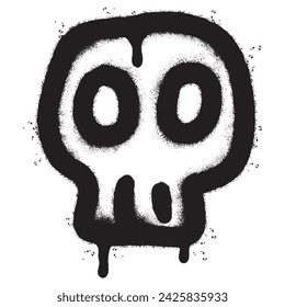 Icono de la calavera de graffiti pintado en aerosol aislado con un fondo blanco. Ilustración vectorial.
