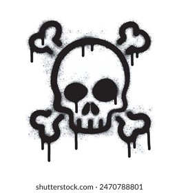 Spray Painted Graffiti skull icon Sprayed isolated with a white background. graffiti skull symbol with over spray in black over white.